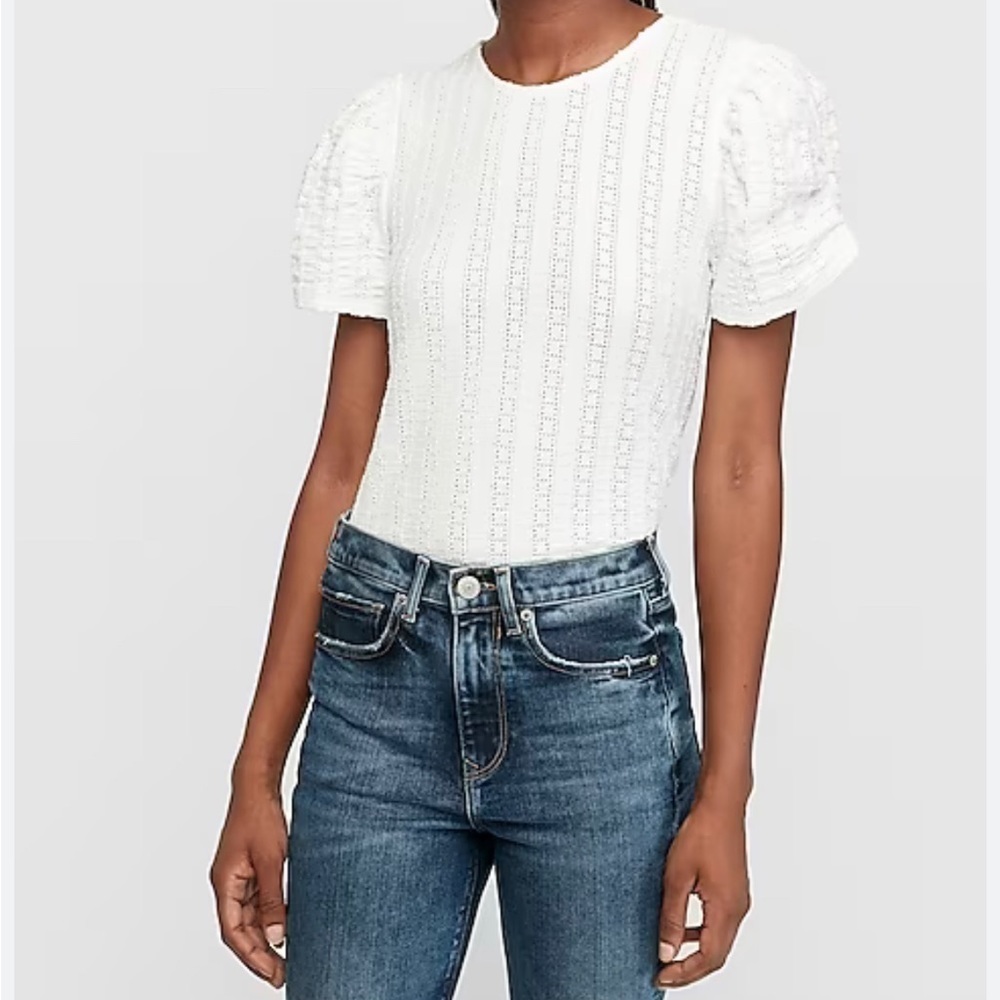 Express eyelet lace puff sleeve tee 3/48$